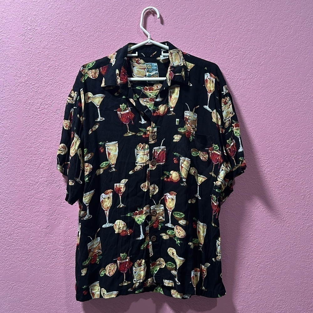 PINEAPPLE MOON Men’s Black Casual Button Down Cocktail Shirt Size L